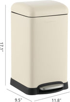 happimess HPM1012J Betty Retro Mini 3.2-Gallon Step-Open Trash Can, Fingerprint Resistant, Modern, Minimalistic for Home, Kitchen, Laundry Room, Office, Bedroom, Bathroom, Limestone Beige