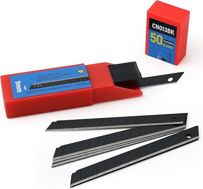 Gomake 9mm Utility Knife Replacement Blades, 60 Degree Snap Off Carbon Steel Blades for Retractable Cutting Knives, Hobby, Craft Knife, Box Cutter 100PCS-Black