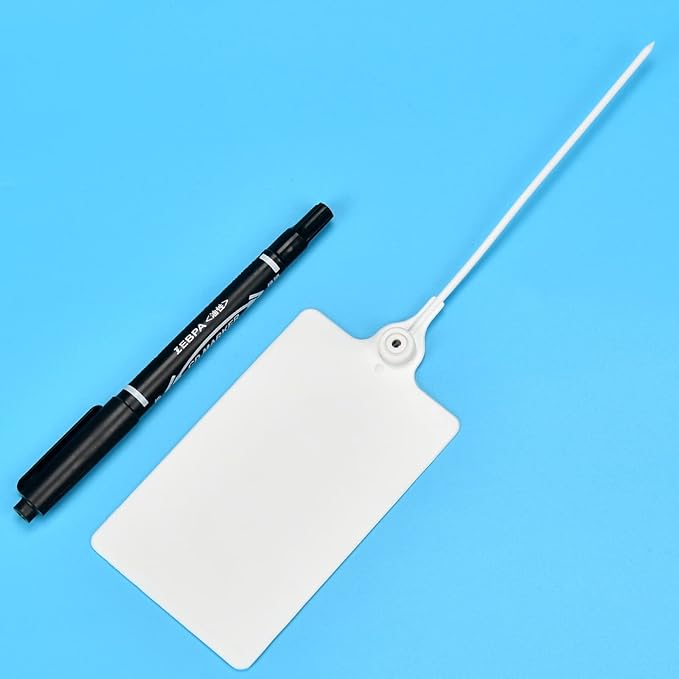 100 Plastic Shipping Tags - Waterproof, Writable Labels for Security, Storage, Hanging - With Marker Pen (White)
