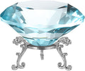 PATIKIL Diamond Crystal Paperweight, 80mm / 3.15" Crystal Paperweight Paper Weight with Silver 19 Metal Base for Home Office Desktop Table Decor Wedding Party Ornaments, Lake Blue