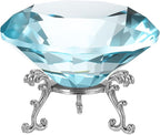 PATIKIL Diamond Crystal Paperweight, 80mm / 3.15" Crystal Paperweight Paper Weight with Silver 19 Metal Base for Home Office Desktop Table Decor Wedding Party Ornaments, Lake Blue