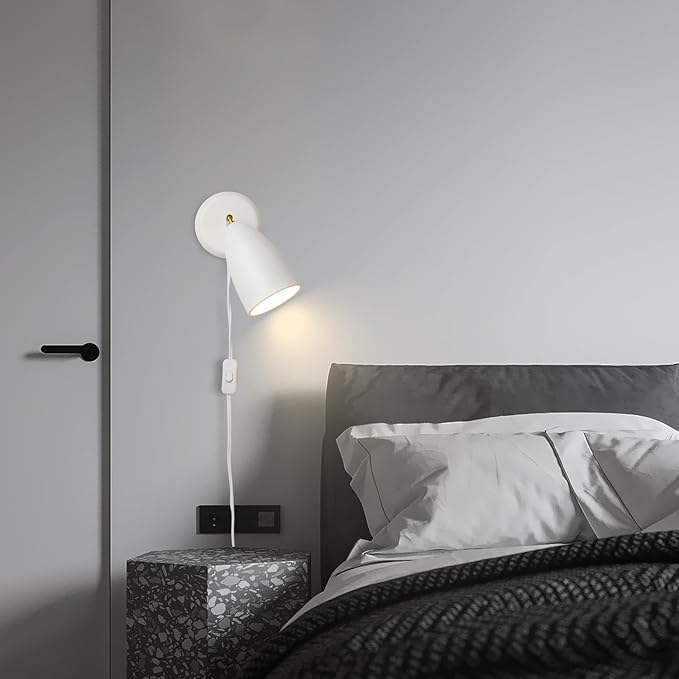 Ahaloye Set of 2 White Wall Sconce Finished Rotatable Simplicity Wall Mount Lighting Fixture for Bedroom Living Room,Plug-in or Hardwire