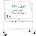 MaxGear Rolling Whiteboard, 48 x 32 Inch Double-Sided Magnetic Dry Erase Board on Wheels, Height Adjustable Mobile Whiteboard with Locking Casters for Office, Classroom, Home
