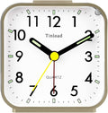 Tinload Small Battery Operated Analog Travel Alarm Clock Silent Non Ticking,Gentle Wake, Ascending Beep Sounds, Snooze,Lighted on Demand,Easy Set(Gold)