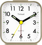 Tinload Small Battery Operated Analog Travel Alarm Clock Silent Non Ticking,Gentle Wake, Ascending Beep Sounds, Snooze,Lighted on Demand,Easy Set(Gold)