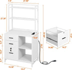 Livofloral Vertical File Cabinet with Charging Station, Filing Cabinets for Home Office, Large Printer Stand with Open Storage Shelves, 3 Drawer Filing Cabinet with Lock fits Letter/A4 Size, White
