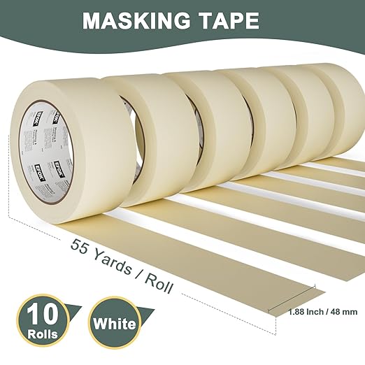 EFOK 10 Pack Masking Tape 2 Inch Wide Bulk, 2026 Upgrade White Painters Tape Anti-UV General Purpose, 1.88 Inch × 55 Yards Total 550 Yards