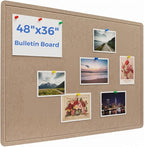 48 x 36 Inches Foldable Large Bulletin Board for Wall, Decorative Picture Display Felt Board with Self-Adhesive Tape for School, Home, Kitchen & Office Walls, Includes 30 Pins, Oatmeal