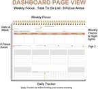 Weekly Productivity Planner - 8.5" x 11" Dashboard Desk Notepad Has 6 Focus Areas to List Tasks for Goals, Projects, Clients, Academic or Meal-Organize Your Daily Work Efficiently, 54 Weeks, Black
