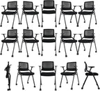 30 Pack Foldable Office Chairs with Wheels, Mesh Back, Arms and Portable - Folding Office Chairs Stackable for Conference Room Chair, Office Guest & Reception & Meeting Chair - (Black) 300 lbs.