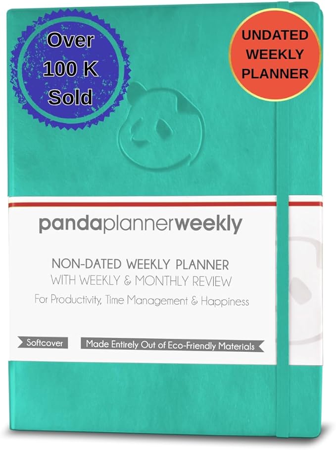 Panda Planner 2026 Undated Weekly Planner, To Do List Notebook with Habit Tracker, 8” x 11”, 53 Weeks, Daily Weekly Monthly Overview for Home, School, Office, Turquoise