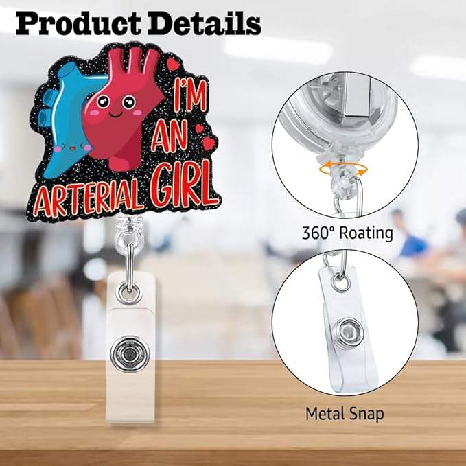 Sixrip I'm an Arterial Girl Retractable Glitter Badge Reel with Alligator Clip, Funny Heart Aorta Badge Holder Gift for Cardiology Doctor Nurse VAT RN Cardiologist Cardiovascular Medical Office Work