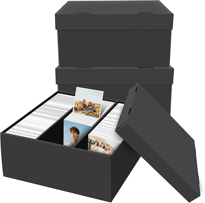 REAQUE 3 Pack Photo Storage Boxes for 4" x 6" Pictures, 3-Compartment Portable Photo Organizer Boxes with Lids, Craft Supply Container for Stickers, Scrapbooking, Stamps, Seeds, Memory Keepsakes