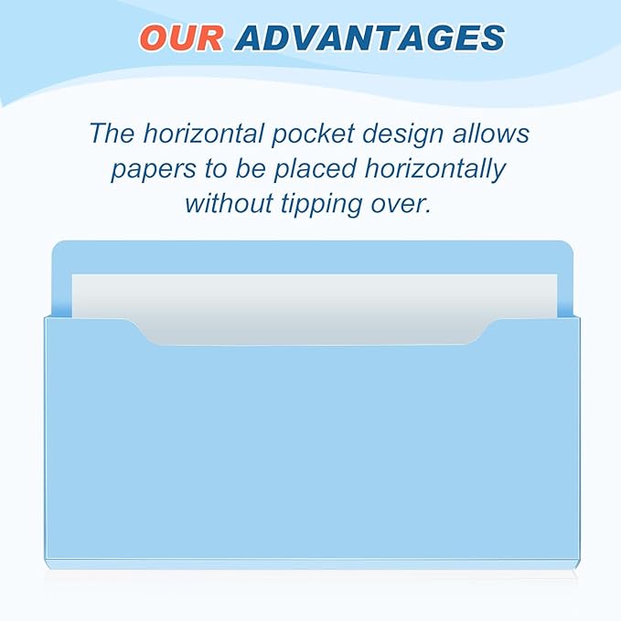 Feifeiya Magnetic Pocket File Holder Large File Folder Organizer Paper Mail Letters Holder Wall Hanging Office Supplies for Refrigerator Whiteboard Cabinets(13.8 x 8.3 Inch,Horizontal,Blue)