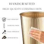 Monarch Abode Metal Bathroom Trash Can – Waste Basket for Bedroom, Office Desk, & Dorm, Handcrafted Ridge Embossed, Durable Decorative Brushed Gold Small Trash Can Bathroom Garbage Bin Wastebasket