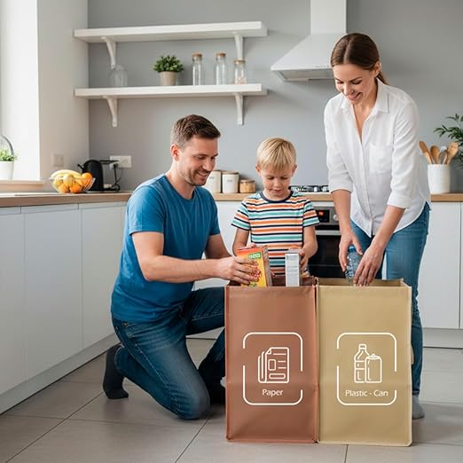 NYIKA - Recycling Organizer - Reusable Recycling Bags - Recycling Sorter - Trash Sorting Bins - 2 Compartment Recycle - Pack of 2 Bags with Lid