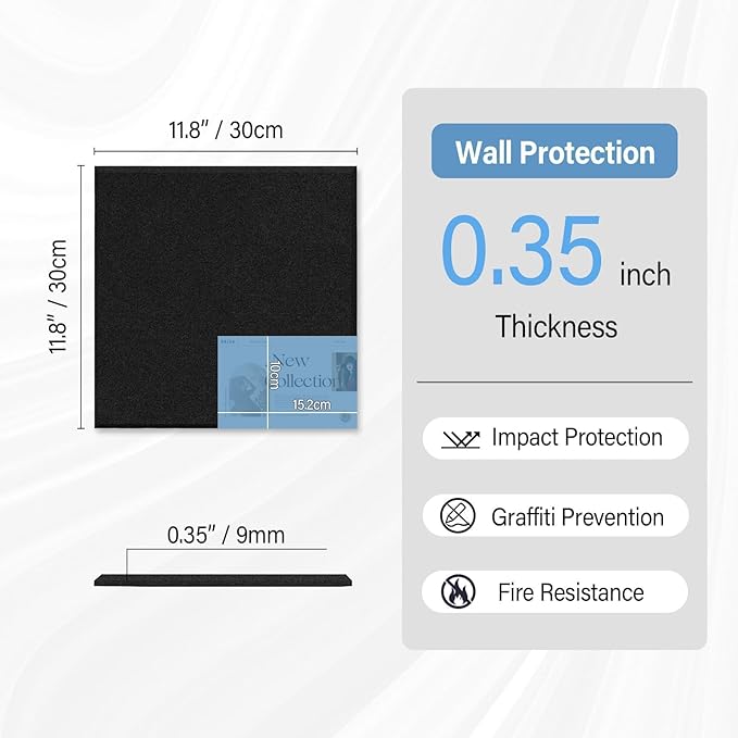 Baysola Large Cork Boards for Walls – 48" x 36" Self Adhesive Felt Wall Tiles, Ideal for Office Black Bulletin Board, Easy to Install Pin Board Photo Dart Board Wall Protectors