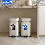 ASAVI Trash Sorting Stickers (6-Pack) – 6x4.8 Waterproof Vinyl Waste Labels with Strong Adhesive, Durable Outdoor/Indoor Use, Icon-Based Design for Home, Office, Commercial Bins (Bucket-Shaped)