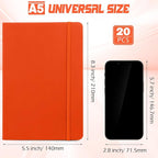 Honoson 20 Pack Lined Journal Notebooks A5 Hardcover Executive Notebook 5.5" x 8.3" PU Leather Wide Ruled Journals Bulk with Elastic Band for Home Business Office School Supplies(Orange)
