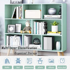 IOTXY Wooden Open Shelf Bookcase - 3-Tier Floor Standing Display Cabinet Rack with Legs, 8 Cubes Bookshelf, Tiffany-Green | Display Cabinet, Rack, with Legs, Bookshelf