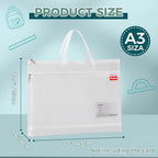 Pendancy Mesh Zipper Pouch A3 Size, Large Double Pocket Lightweight Nylon Transparent File Bag with Handle, 13x17 in Foldable Document Storage for Puzzle Project/Cross Stitch/Travel/Office (White)
