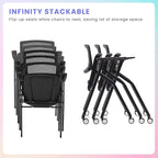 BROBRIYO, 10 Pack Stackable Conference Room Chairs with Wheels and Paddle, Ergonomic Mesh Back and Arms for Meeting, Conference, Reception, Training Room & Home Office Desk Folding Chairs, Black