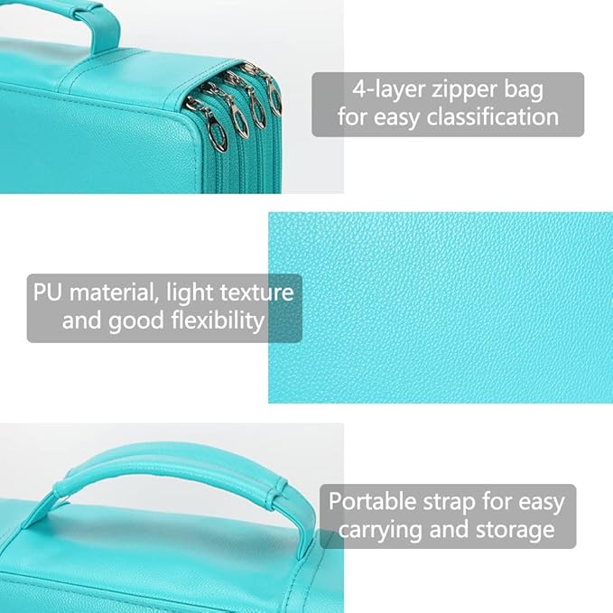 Vomgomfom Deluxe PU Leather Pencil Case - Large Capacity Holder with Zipper Closure for 300 Colored Pencils or 200 Gel Pens, Artist Organizer (Green)