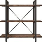 3 Tier Bookshelf Modern Rustic Open Bookshelf Office Solid Wood Bookcase and Book Shelves Wood and Metal Shelving Unit,Distressed Brown (AY-02-3Tier)