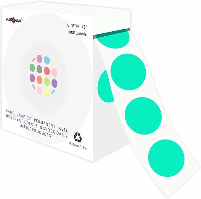 PARLAIM 3/4 Inch Roll Color Coding Labels,1000 per Roll Round Permanent Adhesive Color Coding Circle Dot Stickers for Office Home (Aqua)