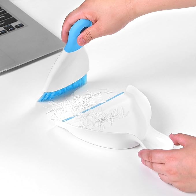 NACENA Mini Dustpan and Brush Set 2 Pack, Small Broom and Dustpan Set Dust Pan and Mini Hand Broom Dustpan and Broom Combo Compact for Home Table Keyboards Sofa Kitchen, Dark & Blue