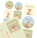 Large Name Labels for Kids (33) - Custom Stickers for Daycare and School Supplies - Durable, Waterproof Stickers for Water Bottles, Lunch Boxes, and More with Unique Designs - Deer