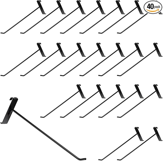 PYBTOOL 12 Inch Gridwall Hooks, Grid Panel Hanging Hooks for Retail, Home, and Workspace Organization, Displays, and Storage Solutions(40Pack,Black)