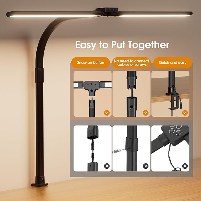 SIBRILLE LED Desk Lamp for Home Office - Dimmable Computer Desk Light with Clamp, Modern Architect Task Lamp with Color Changing, Flexible Desktop Lamp with Gooseneck for Monitor, Double Head, Black