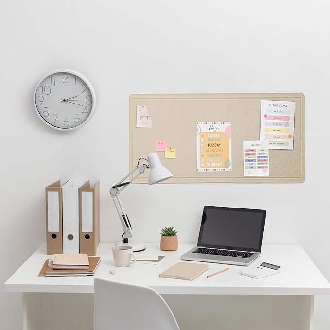 Lightomorrow Bulletin Board, 35 x 17 1/2 inches Felt Board - Decorative Pin Board, Cork Board Alternative for Wall, Foldable Self-Adhesive Vision Board Prayer Board with 20 Pushpins Beige Brown