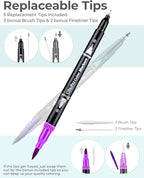 Ohuhu Markers for Adult Coloring Books No Bleeding 100 Colors Coloring Markers Water-based Dual Tips Fineliner & Brush Drawing Pens Art Pens for Kids Adults Sketch Journal - Maui - Black