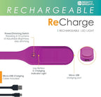 The Original Mighty Bright Recharge Clip On Rechargeable Book Light Reading Light, Warm Eye Care LEDs, Flexible, Durable, Dimmable, Perfect for Kids, Bookworms, Reading in Bed, Lasts 60 Hours (Purple)