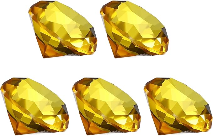 PATIKIL 5 Pcs Diamond Crystal Paperweight, 40mm / 1.57 Inch Crystal Paperweight Paper Weight for Home Office Desktop Table Decor Wedding Party Jewelry Ornaments, Yellow