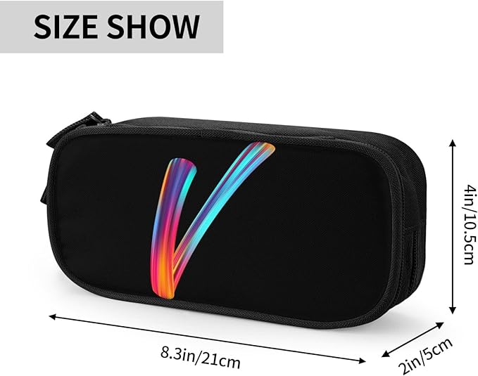 Pazacon Cute Initial Pencil Case for Kids Students, Large Capacity Pencil Pouch for Boys Girls, Letter Design Pencil Box Pen Bag Office Stationery Organizer, Rainbow Letter V