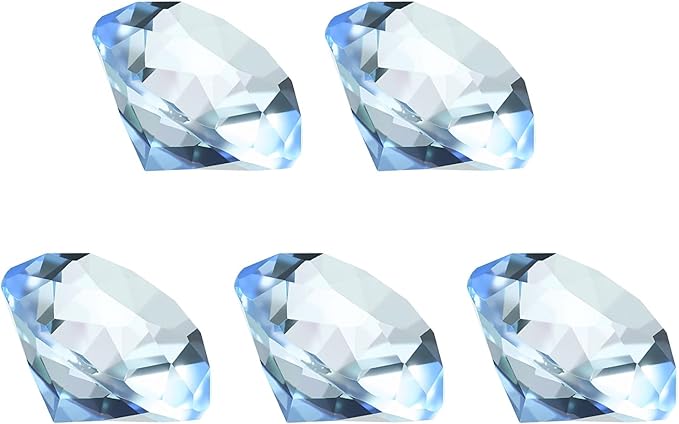 PATIKIL 5 Pcs Diamond Crystal Paperweight, 30mm / 1.18 Inch Crystal Paperweight Paper Weight for Home Office Desktop Table Decor Wedding Party Jewelry Ornaments, Light Blue