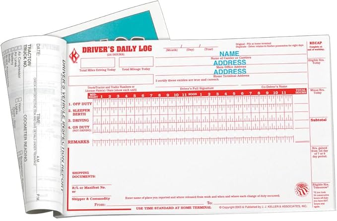 Driver Daily Log Book 25-pk. with Detailed Driver Vehicle Inspection Report & Simplified Recap - Book Format with 31 Sets, 2-Ply with Carbon, 8.5" x 5.5", J. J. Keller & Associates, Inc.