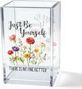 Vgrti Just Be Yourself Acrylic Makeup Brush Organizer Holder, Motivational Vanity Desk Accessories for Bedroom Office, Inspirational Affirmation Quote Gifts for Women Girls Daughter Sister Coworker