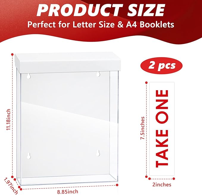 9.1" x 11.6" Outdoor Take One Brochure Holder Waterproof Wall Mount Literature Permit Box with Lid Screws Clear Acrylic Document Holder Fits Letter Size A4 Flyers Booklets Pamphlets (TAKE ONE WHITE)
