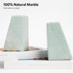Faticdorr Luxury Marble Bookends for Shelves, 11LB Heavy Duty Marble Book Ends for Heavy Books, Stone Bookends Decorative, Polished, Light Green Triangular, Set of 2