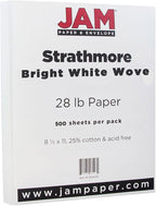 JAM PAPER Strathmore 28lb Paper - 105 gsm - 8.5 x 11 - Bright White Wove - 500 Sheets/Ream