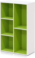 Furinno LUDER Book Shelf, 5-Cube Bookshelf, Reversible Bookcase, 9.4 x 19.5 x 31.5, for Living Room, Bedroom, Home Office, White/Green