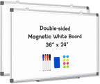 AMUSIGHT 2 Pack Double-Sided Magnetic Whiteboard, 36" x 24" Dry Erase Board, Aluminum Frame White Board for Wall, Hanging Mounting White Board Dry Erase Marker Board for Office, School, Home