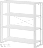 HCHQHS Bookshelf, 4-Tier Industrial Bookcase, White Open Book Shelf, Freestanding Tall Bookshelves with Metal Frame