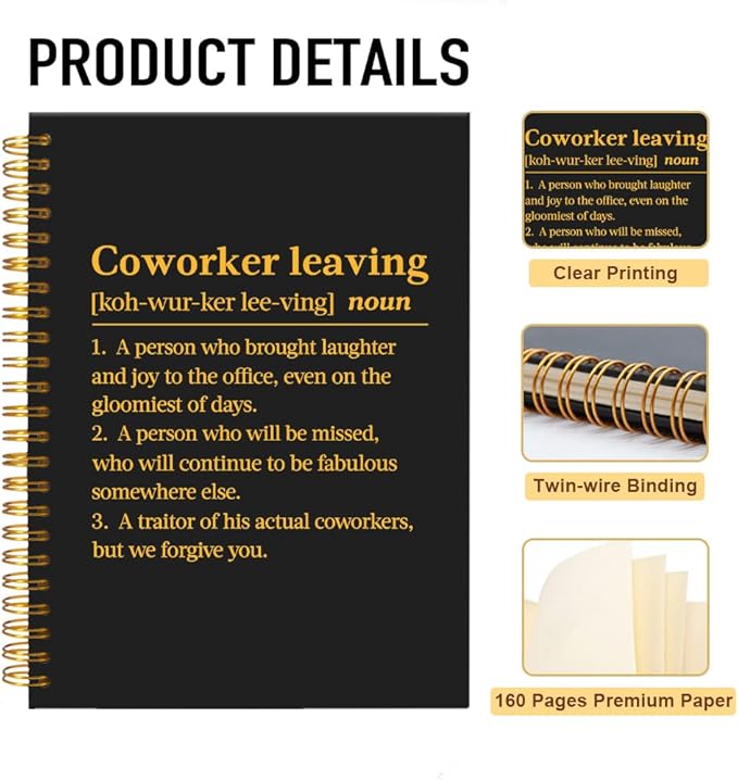 Mhfpl Coworker Leaving Funny Black Golden Spiral 160 pAGES Notebook, Coworker Leaving Job Notebook Gifts, New Start Gifts for Colleagues Staff Employee, Goodbye Gifts for Teammates Office Worker