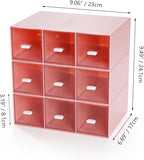 OSteed Desktop Drawers, Desk Organizer with 9 Drawers, Stackable Plastic Storage Box for Home Collection, Cosmetics, Jewelry, Office Supplies (3 Tiers, Pink)