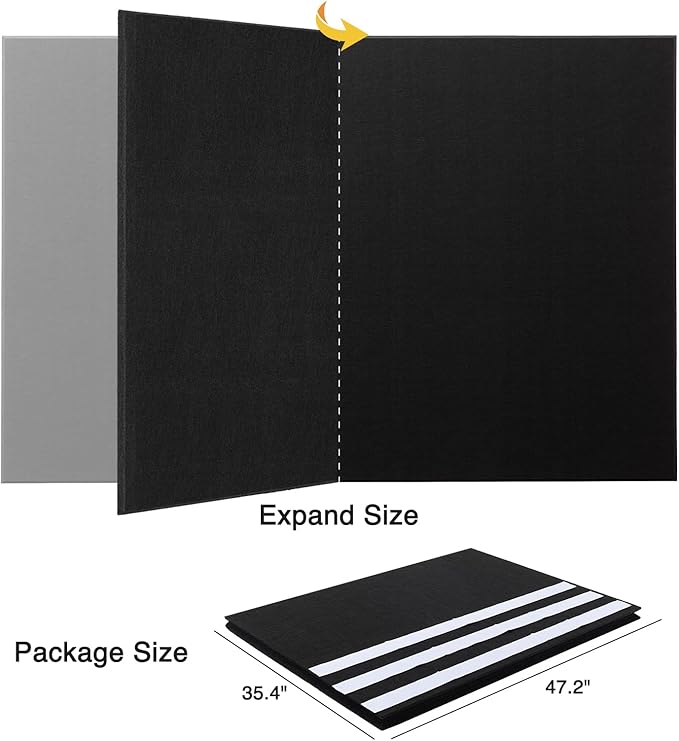 Lightomorrow Thickened Bulletin Board - 71 x 47 Inches, Decorative Felt Board Pin Board for Wall - 3' x 2' Foldable Photo Display Board with Self-Adhesive Tape, Includes 20 Push Pins - Black